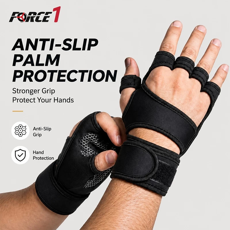 53% OFF FORCE1 Professional Weight Lifting Gloves Half-Finger Gym Workout Gloves with Wrist Support
