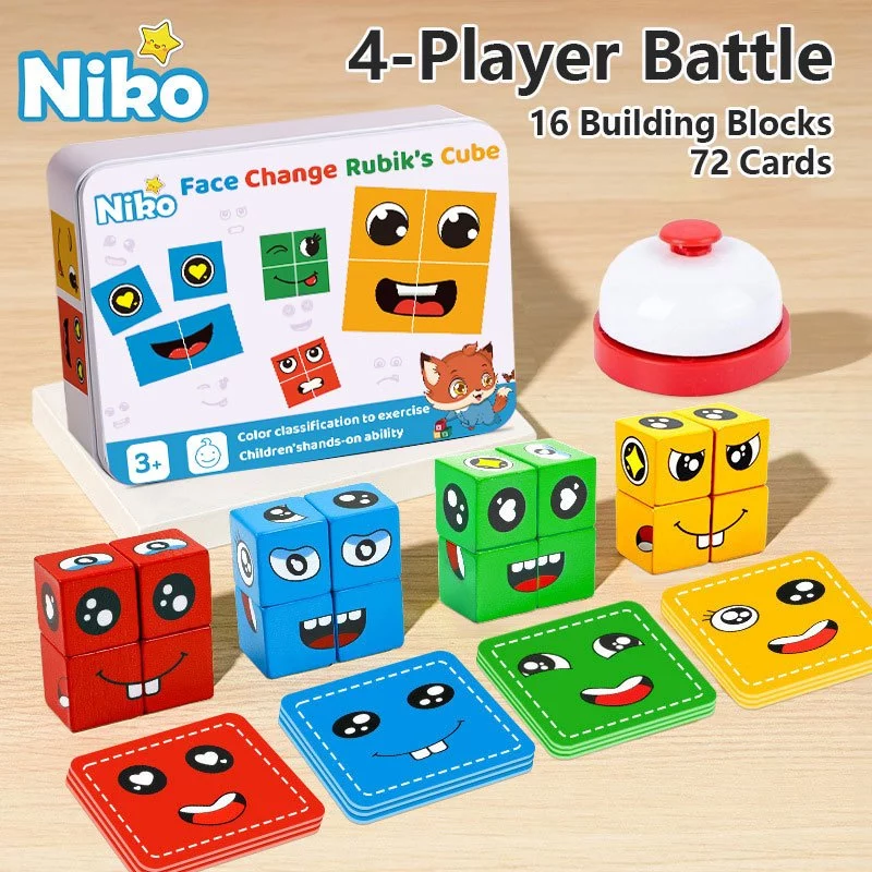 65% OFF NIKO 72pcs Cards Wooden Face Changing Educational Magic Cube Building Blocks Puzzle Board Game For Kids Gifts
