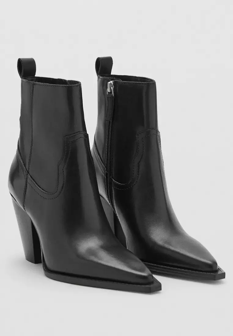 17% OFF Leather Ankle Boots With Block Heel