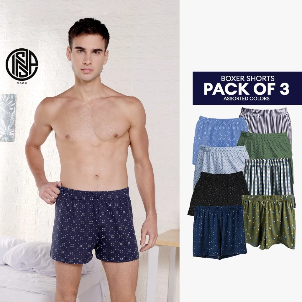 37% OFF INSPI Boxer Shorts for Men 3pcs Set Assorted Colors Underwear Black Gray Blue