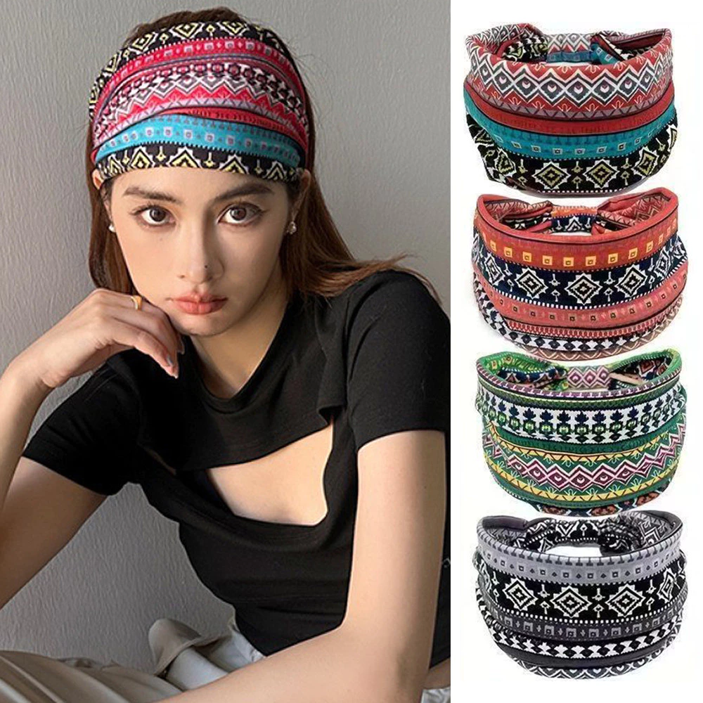 27% OFF New Ethnic Sports Wind Siberian Sweat-absorbing Elastic Printed Headband