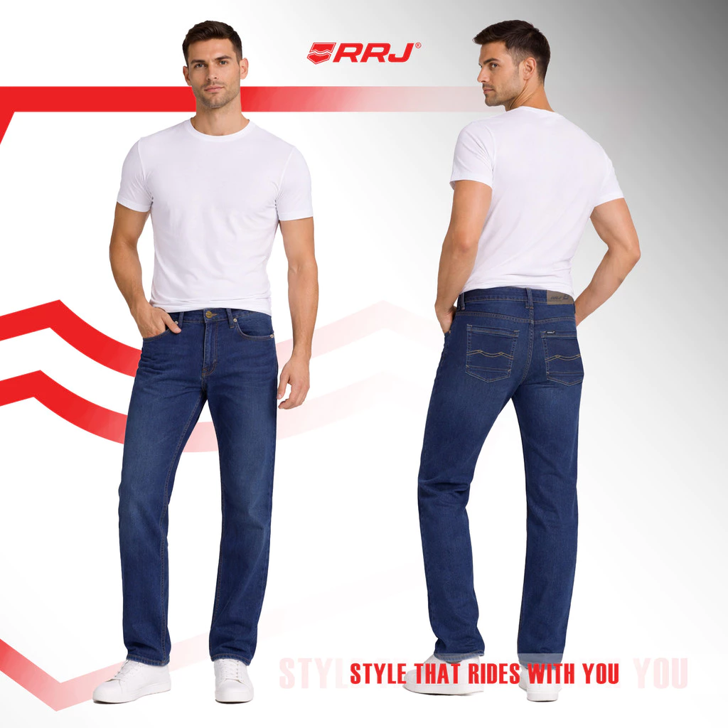 50% OFF RRJ Men's Basic Denim Pants Slim Straight Mid-Waist Fitting 198199 (Dark Shade)