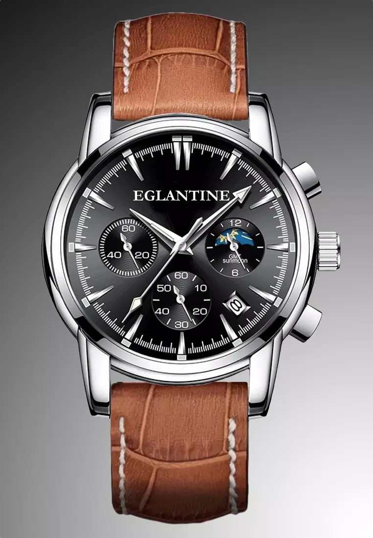 79% OFF EGLANTINE FREJUS Unisex Chronograph Quartz Watch, Black Dial, 40mm, Leather Strap