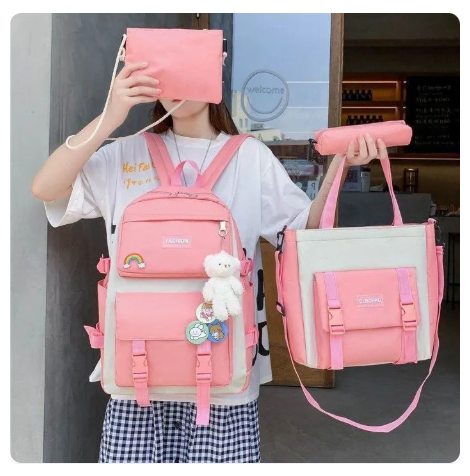 44% OFF UISNMALL 4pcs/set Simple Casual Backpack Large Capacity School Bag Travel Bag Canvas Shoulder Bag For Students #Z220
