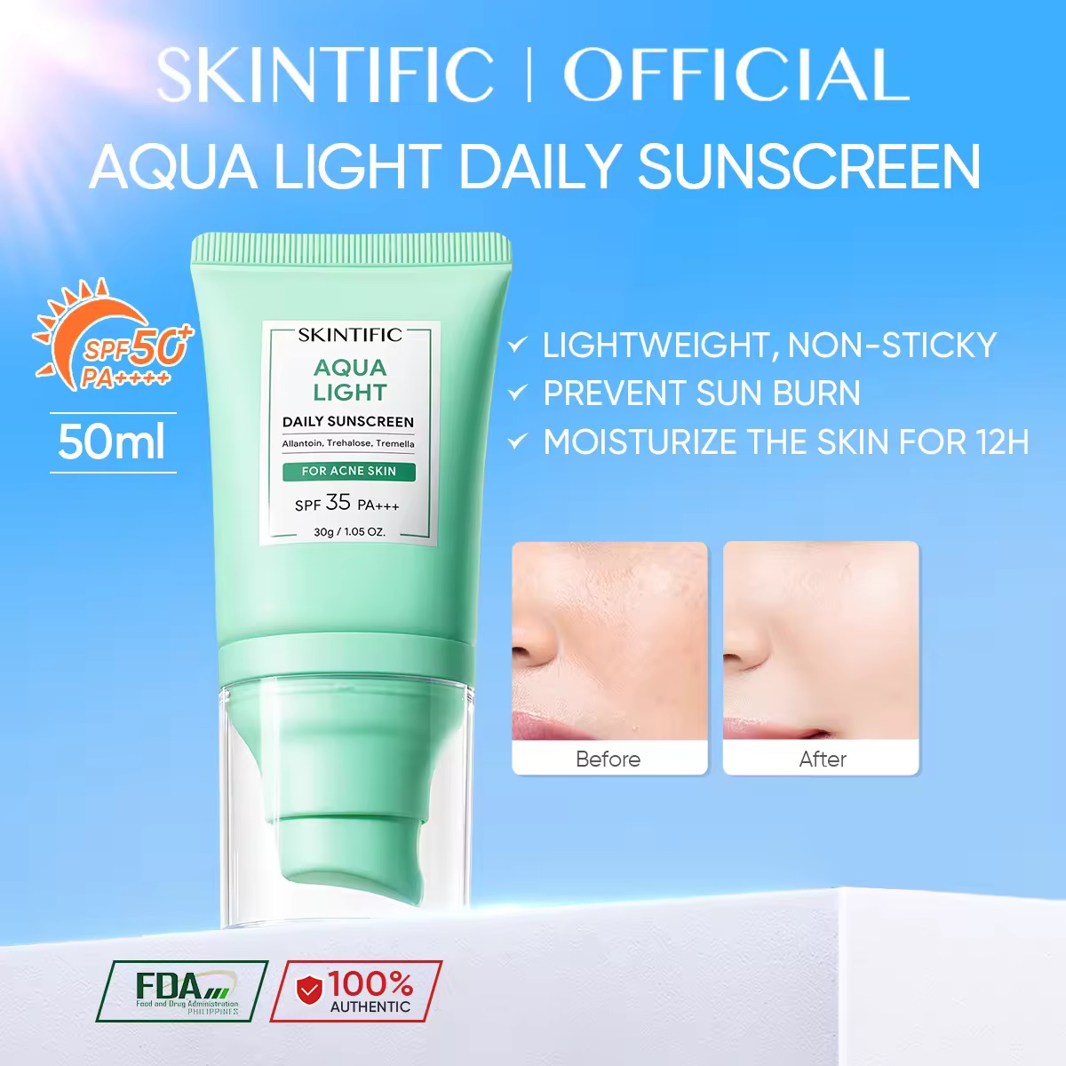 [NEW LAUNCH] SKINTIFIC Aqua Light Daily Sunscreen SPF 35 PA+++ Sunscreen spray mist serum 30ml