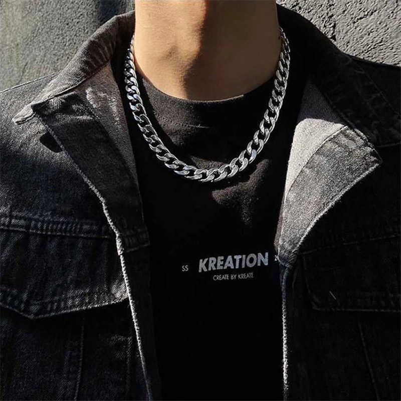 49% OFF Men’s Cuban Chain Necklace – 9cm Wide, Stainless Steel, Hip Hop Style