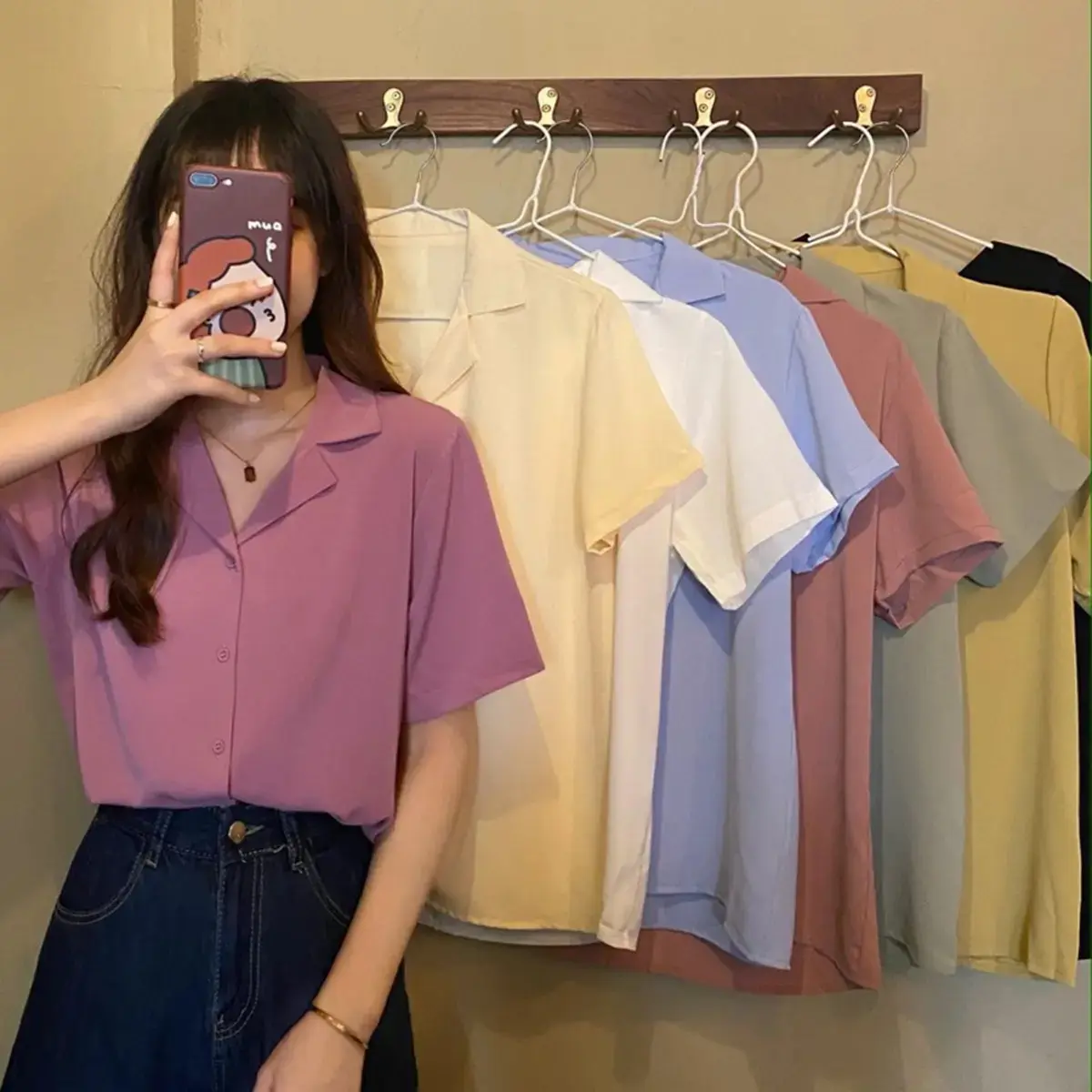 63% OFF S-2XL Women's korean style plain color loose tops short sleeve shirt Womenswear Blouse Casual Basic Lady