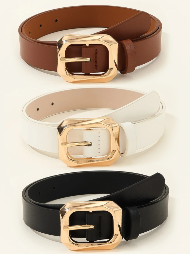 21% OFF Belt buckles 3pcs Gold Square Buckle Daily Life Leather Belt, Fashion & Elegant For Dresses, T-Shirts, Casual Pants, Women Summer, School Fall, Autumn, Halloween