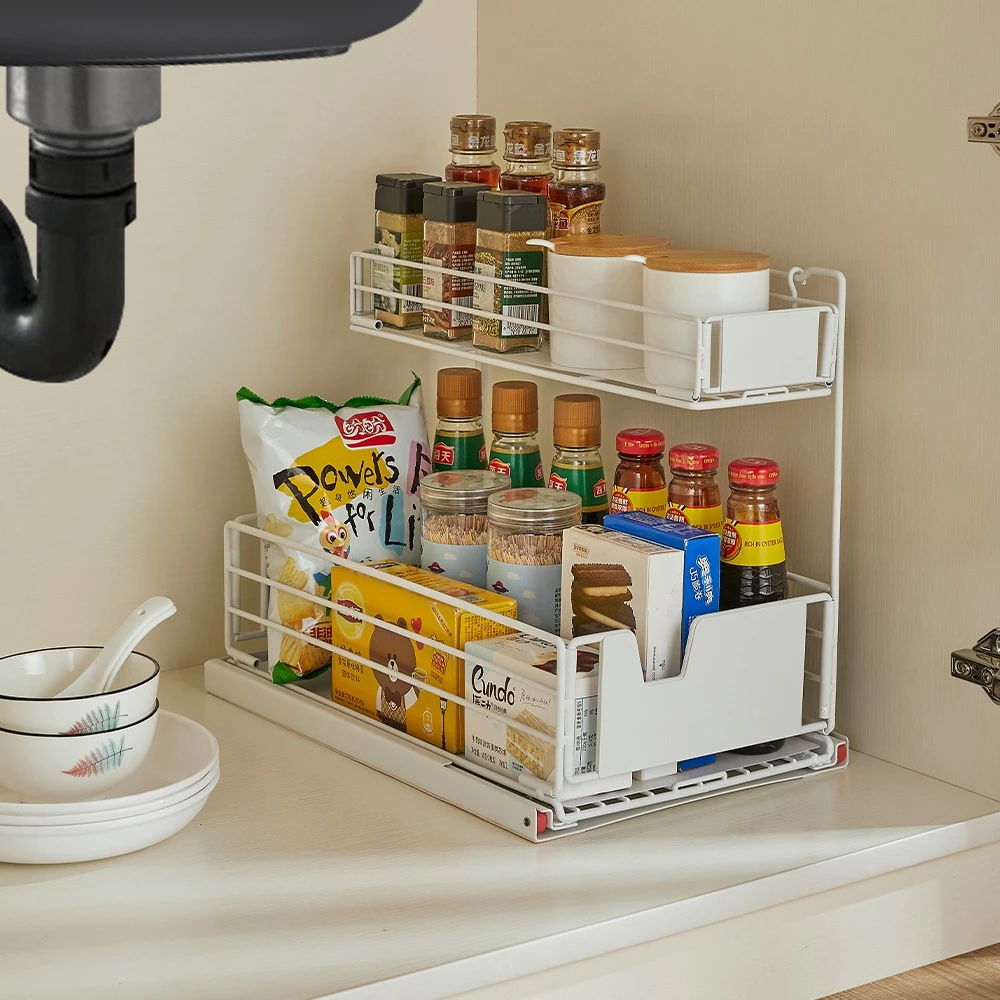 56% OFF LOCAUPIN 2 Layer Kitchen Seasoning Rack Storage Cabinet Drawer Organizer
