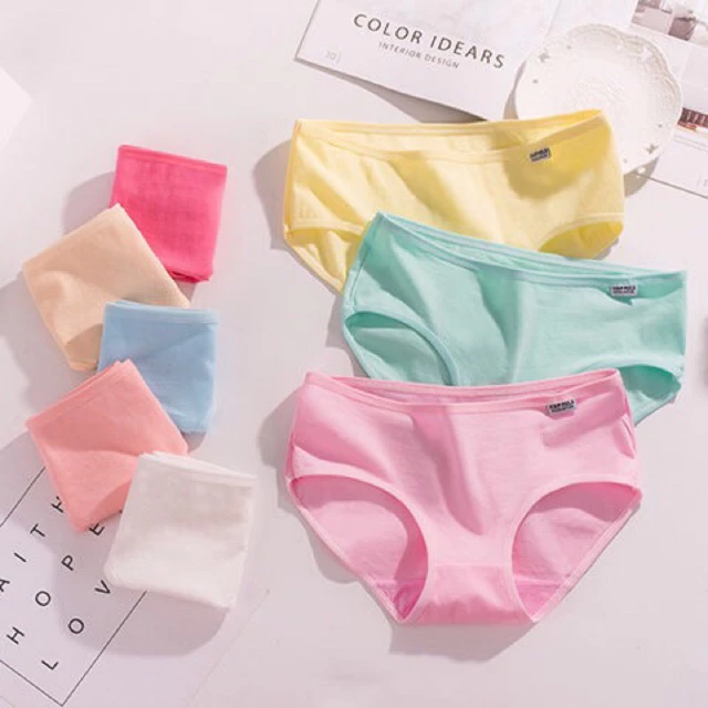 50% OFF YOUNG 6/12pcs plain panty cotton women underwear panties for womanElasticity Random Color