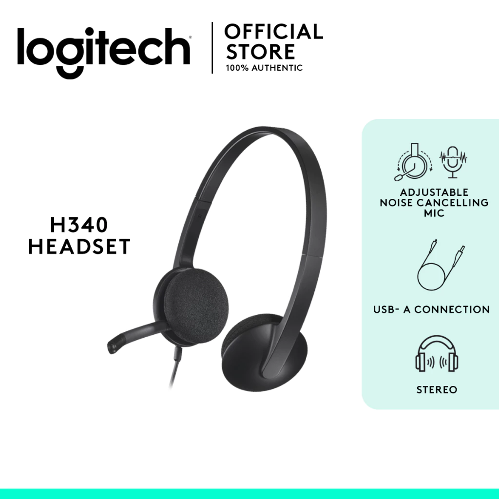 3% OFF (TOP SELLER) Logitech H340 Wired Headset, Stereo Headphones with Noise-Cancelling Microphone, USB, PC/Mac/Laptop - Black