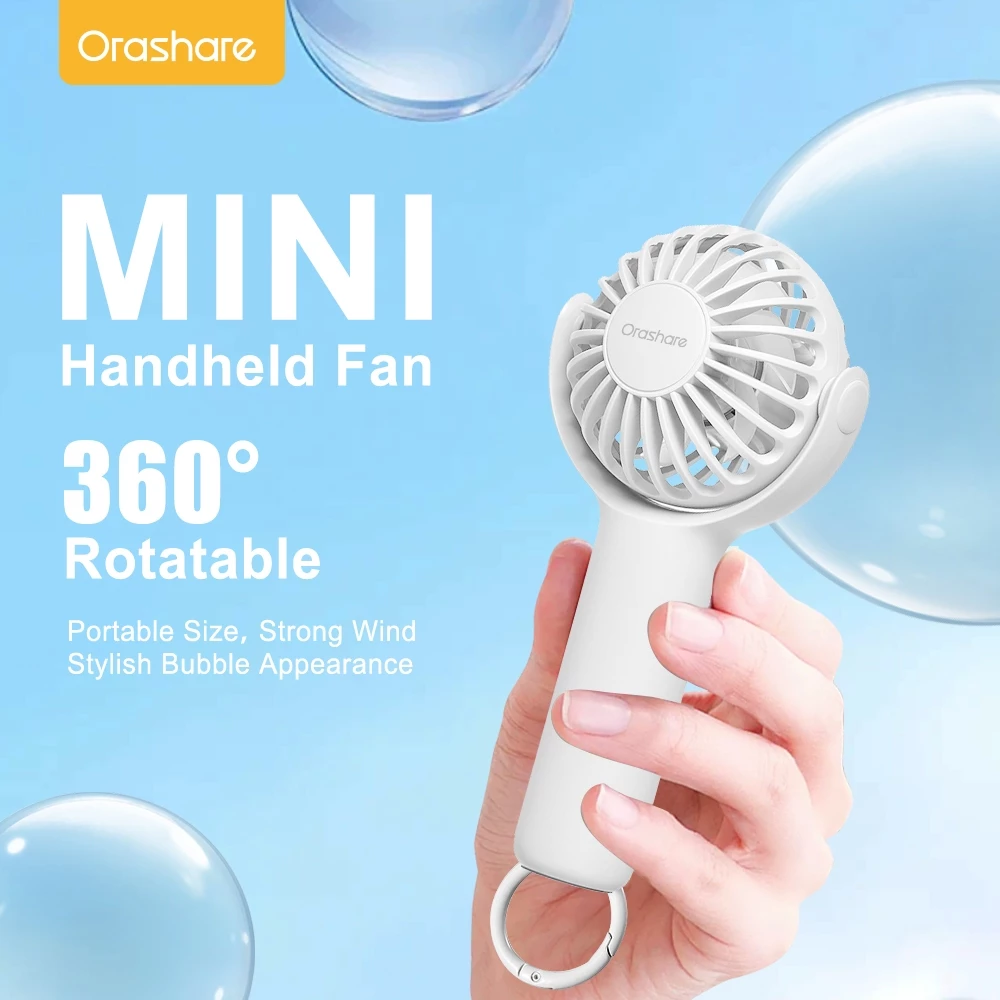 80% OFF Orashare HF02Pro Mini Fan Rechargeable 1200mAh Battery 360° Rotatable 3 Speed Portable Fan With Hook