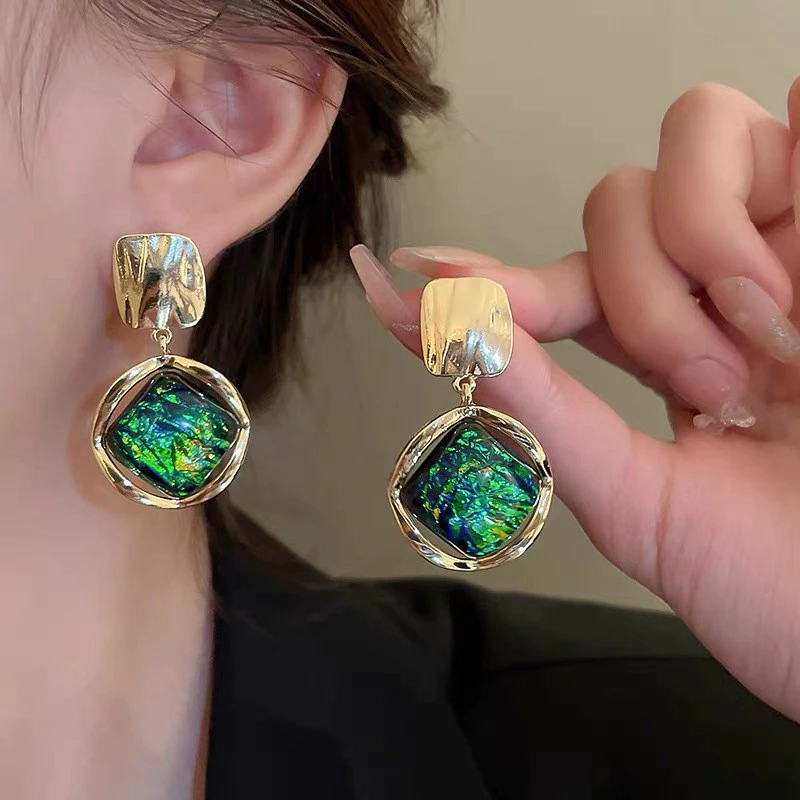 50% OFF Vintage Green Square Irregular Drop Earrings Stud Women Holiday Gift Ear Accessories