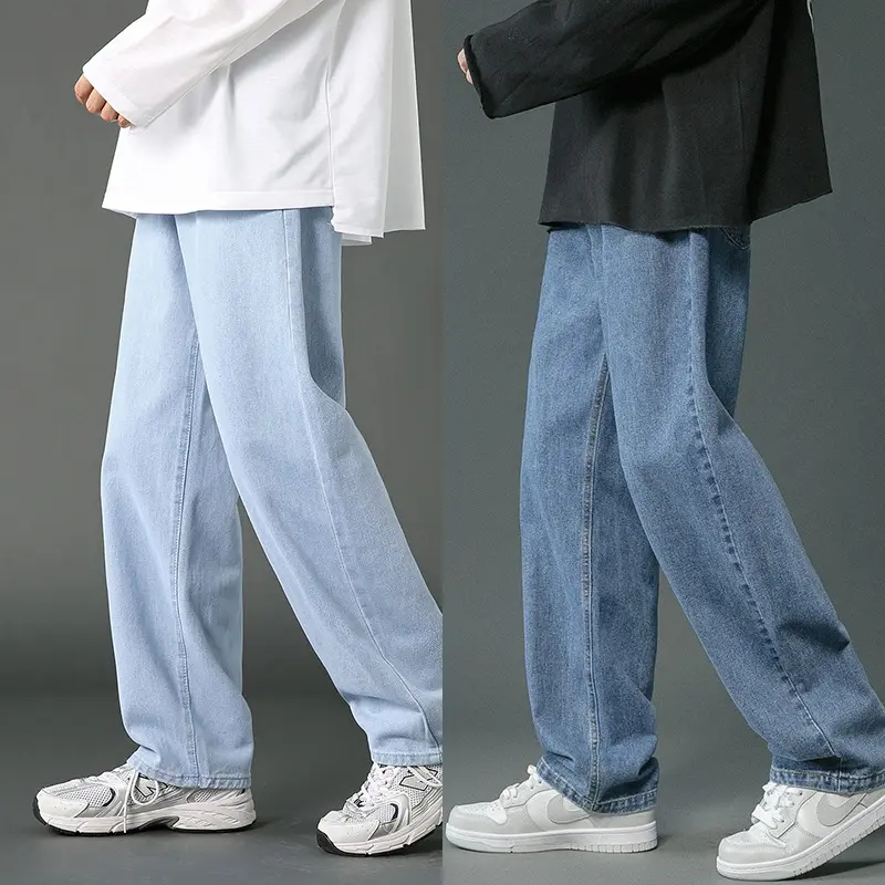 63% OFF JEANS-99  Denim Fashion Men's Straight Light Blue Loose Pants Boyfriend Jeans Costume Dancer Pants