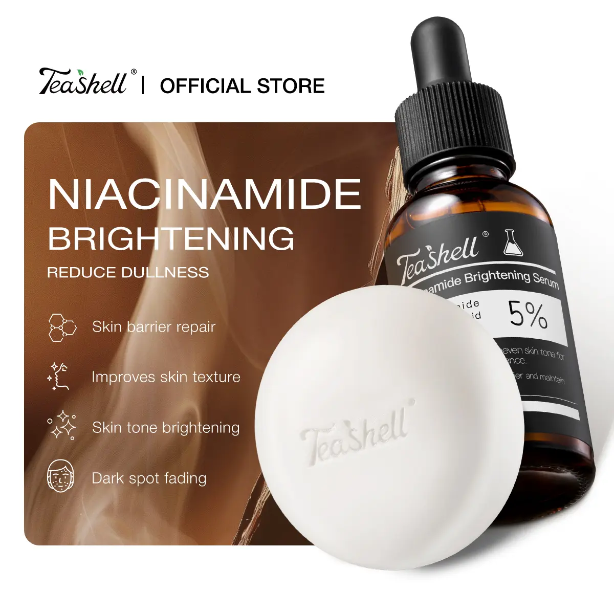 72% OFF【FDA Approved】Teashell Niacinamide Brightening Duo (Soap + Serum) | Glutathione + Tranexamic Acid + Alpha Arbutin + 5% Niacinamide | Fades Dark Spots, Evens Skin Tone, Deep Hydration | Face & Body Glow Set for Brighter, Smoother Skin