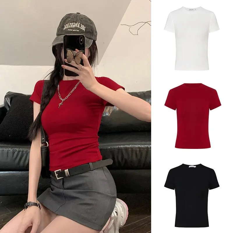 72% OFF Slim Fit Short Top with Ruched Shoulder Design, White, Short Sleeve, For Women, Tight Fit, Sexy Girl Style, Basic Short Top, Moses Queen Design #62145