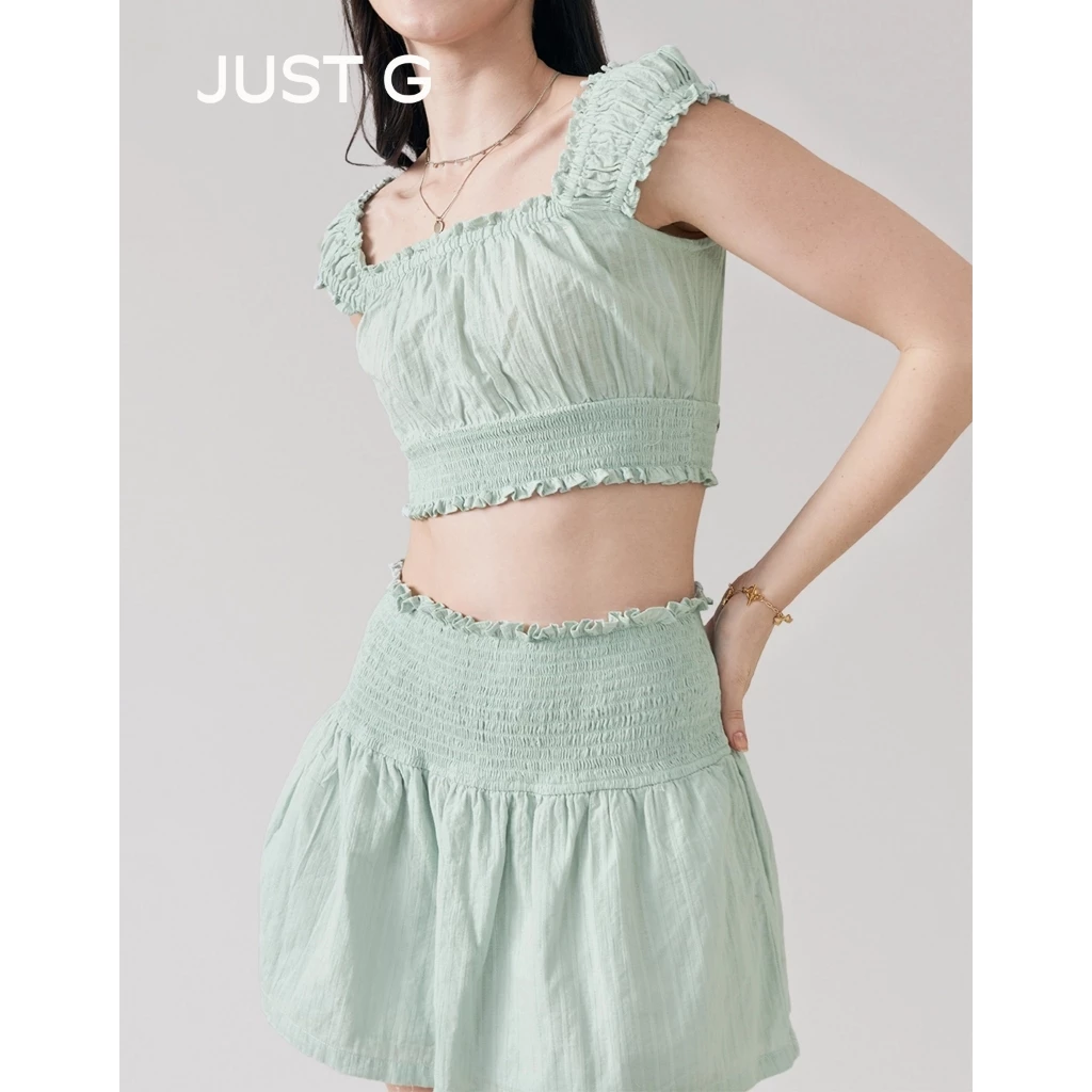 43% OFF Just G Textured Dobby Romantic Smocked Top And Skirt Set