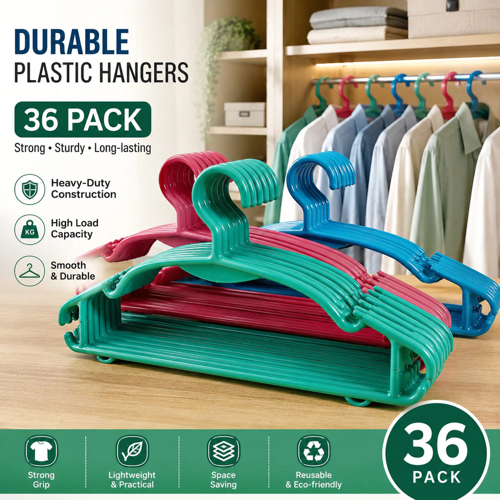 33% OFF [36Pcs] Heavy Duty Plastic Adult Clothes Hanger Round Non-Slip Seamless Wardrobe Organizer