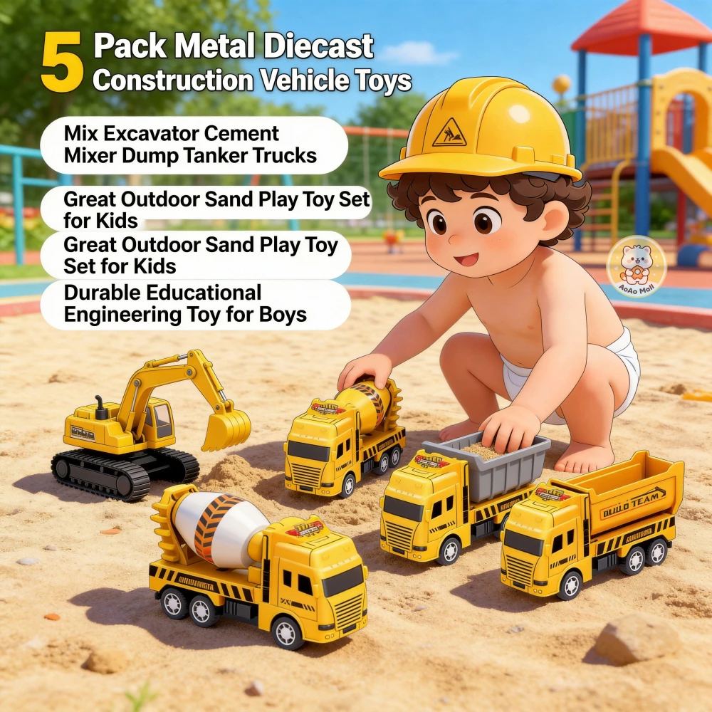 62% OFF Pull Back Construction Engineering Truck Toy Set Assorted Vehicles for Toddler Boys