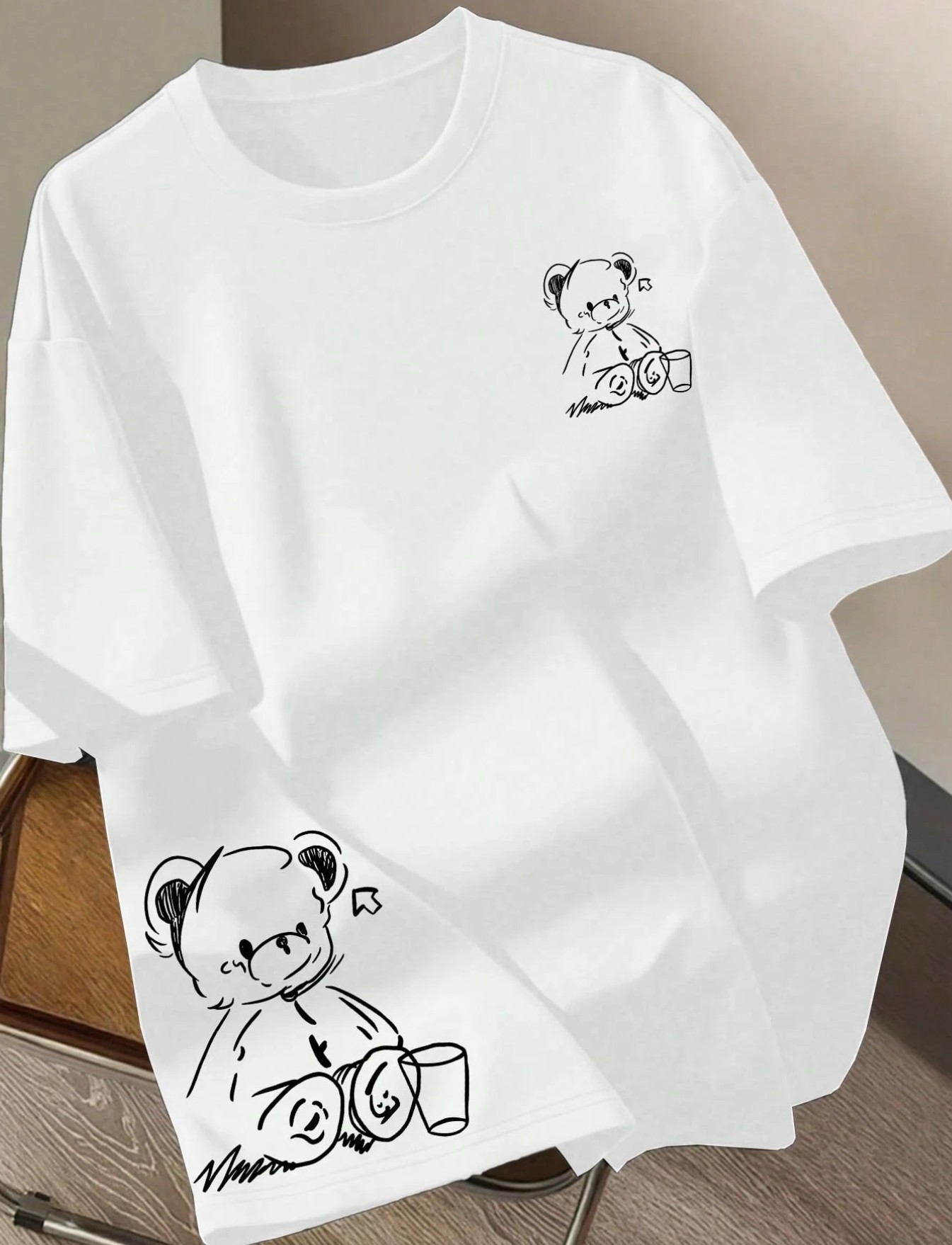 10% OFF INAWLY Women's Casual Cartoon Bear Print Round Neck Short Sleeve T-Shirt