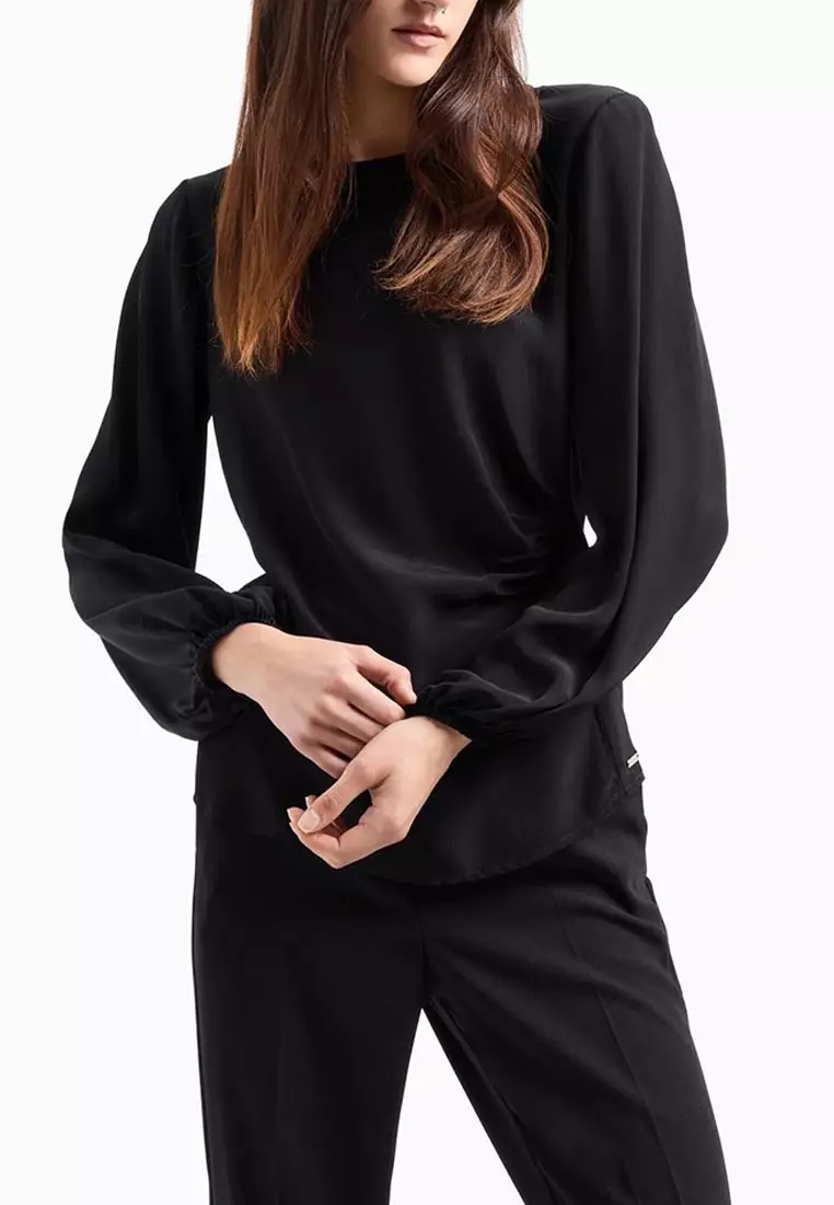 60% OFF Armani Exchange Asymmetrical Crepe Blouse With Pleats