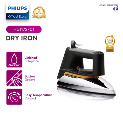 25% OFF PHILIPS Garment Care Dry Iron HD1172-00 Aluminum Soleplate, 1.9M Cord, Aluminum