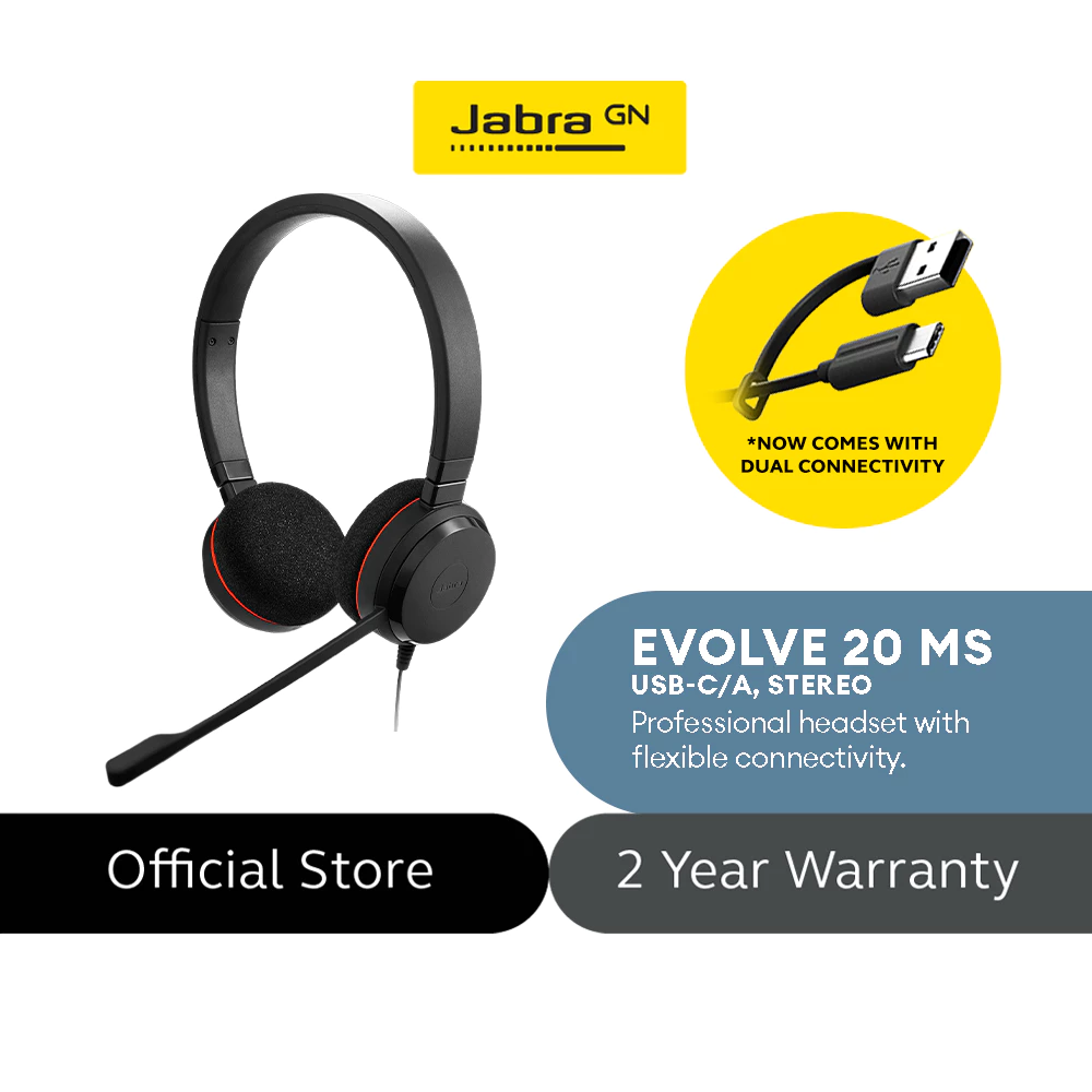 64% OFF Jabra Evolve 20 MS USB-C/A Stereo Headset Dual-Ear Set for Office and Work from Home & Call Control