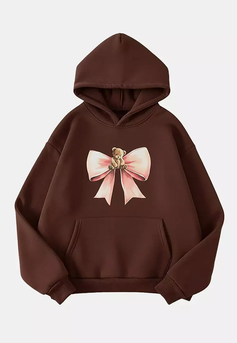 15% OFF Plus Size Bow Teddy Bear Hoodie