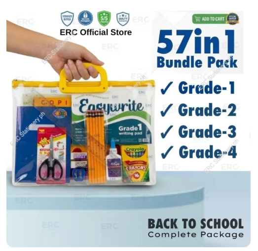 44% OFF ERC 57-in-1 Bundle Pack for Grade 1 2 3 4 Back to School Complete Supplies Set for Kids Students