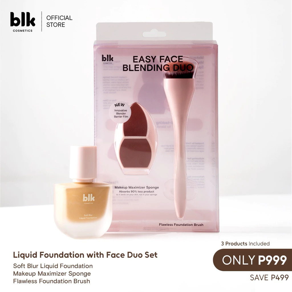 33% OFF blk cosmetics soft blur liquid foundation with face duo set with brush and sponge