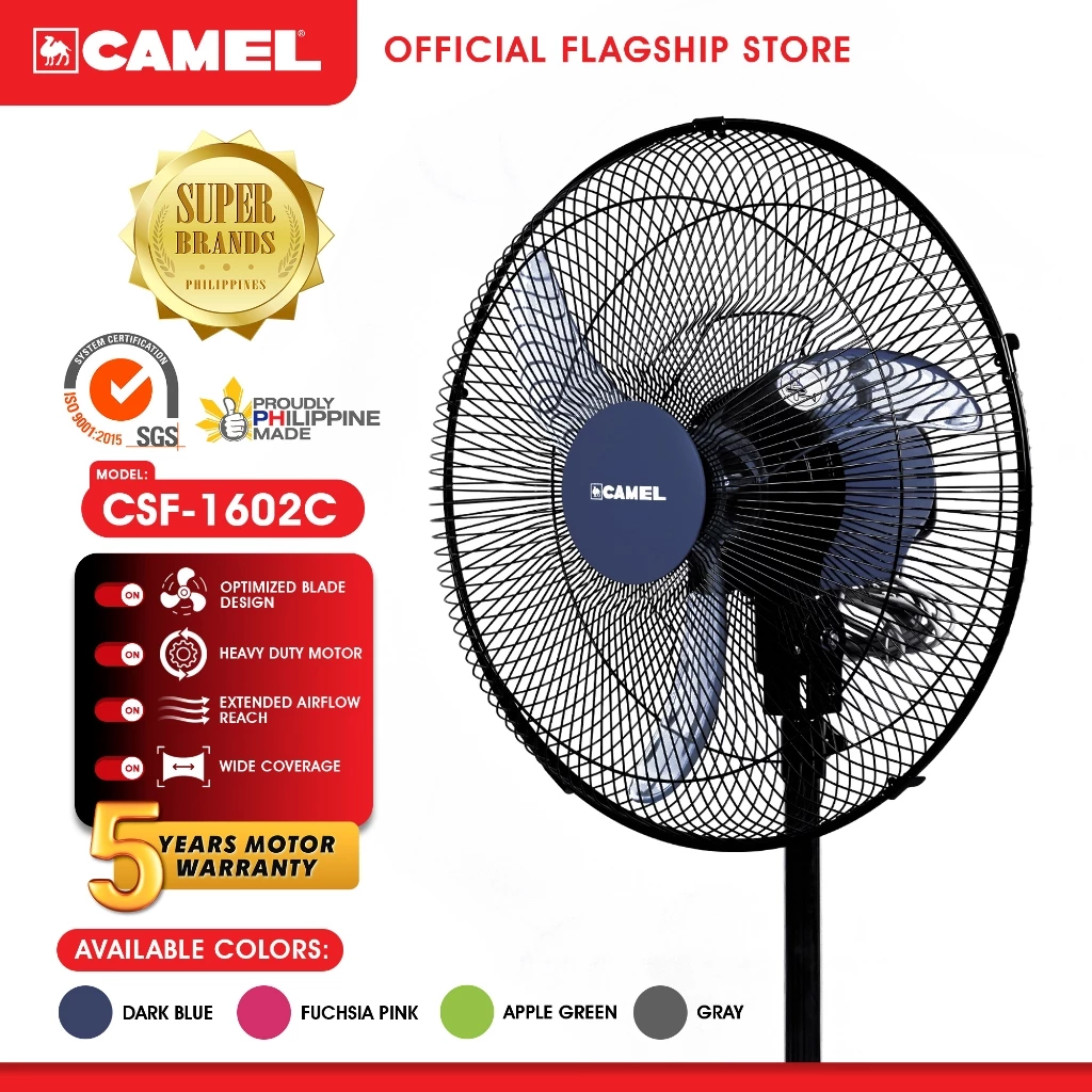 15% OFF Camel CSF-1602C 3x Speed Motor Amihan Stand Fan 16" AS Banana Blade With Clip Type Lock
