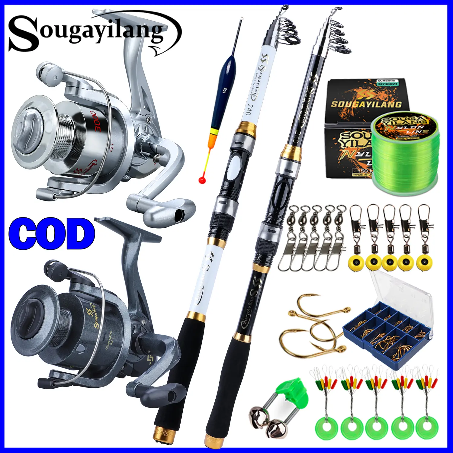 50% OFF Fishing Rod Set Full Set 1.8m-2.4m Telescopic Fishing Rod and  Spinning Fishing Reel and Fishing Accessories
