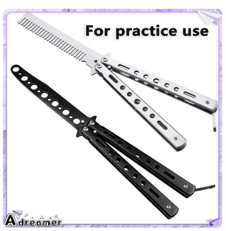 55% OFF Portable Butterfly Folding Comb Stainless Steel Dull Blade Trainer balisong for Men & Women