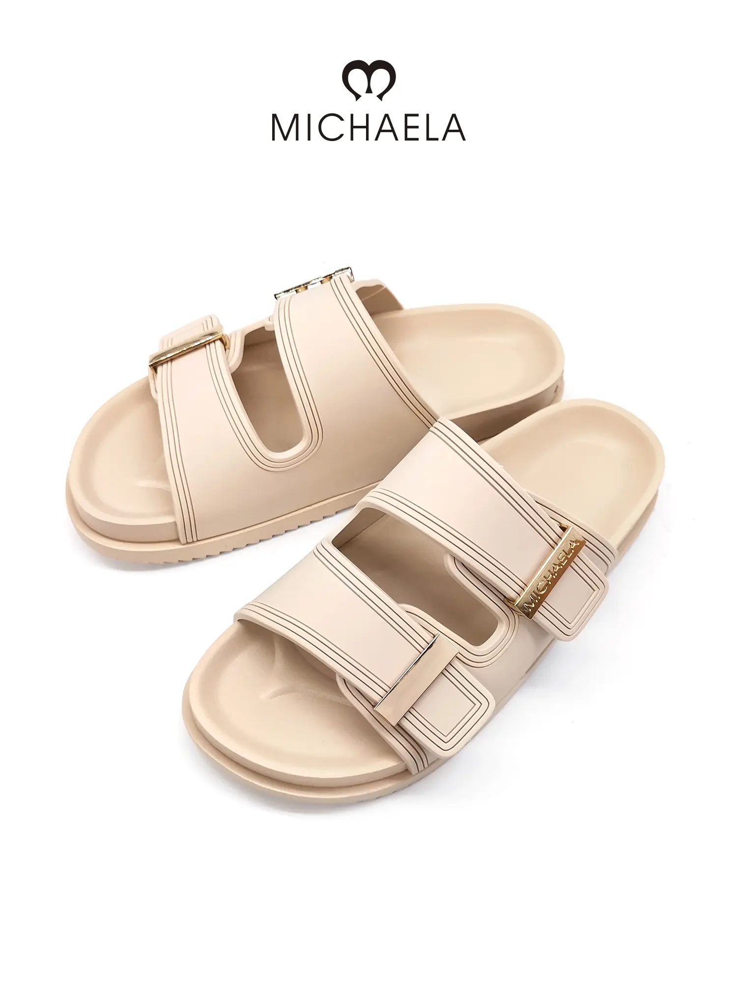 47% OFF MICHAELA Chic Flat Sandals Soft Comfy Waterproof Slip-On Chunky Slide for Rain Day Beach MSH62332 2W