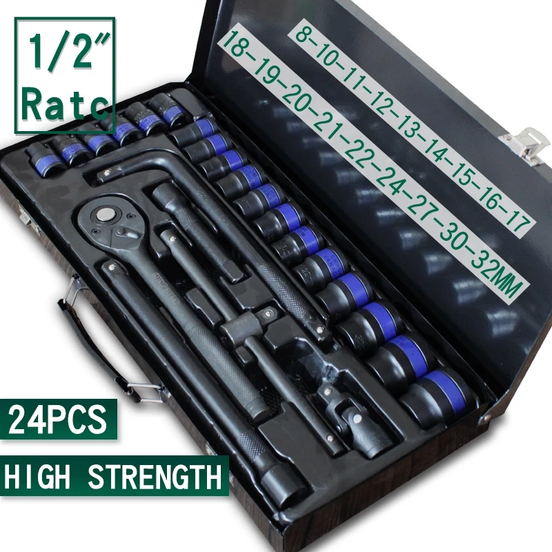 43% OFF 1/2" Drive Ratchet socket Wrench Set Impact Socket 8-32mm Original repair tools kits for Car/truck