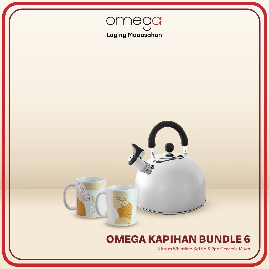 25% OFF Omega Houseware Kapertner 2L Whistling Kettle and 2pc Ceramic Mugs Bundle