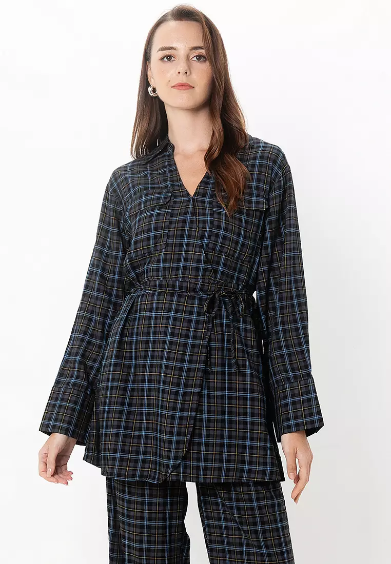 85% OFF Kasi Fake Wrap Check Dress