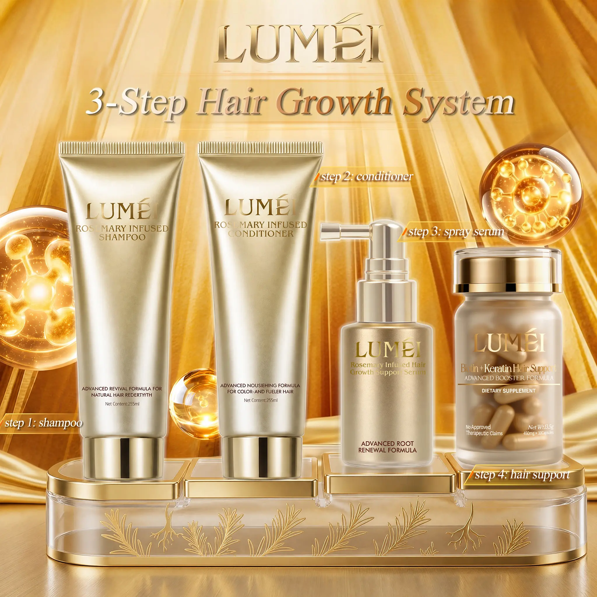 38% OFF [Hair Growth Bundle] LUMÉI Rosemary Infused Shampoo & Conditoner + Hair Growth Serum Oil Control Volumizing