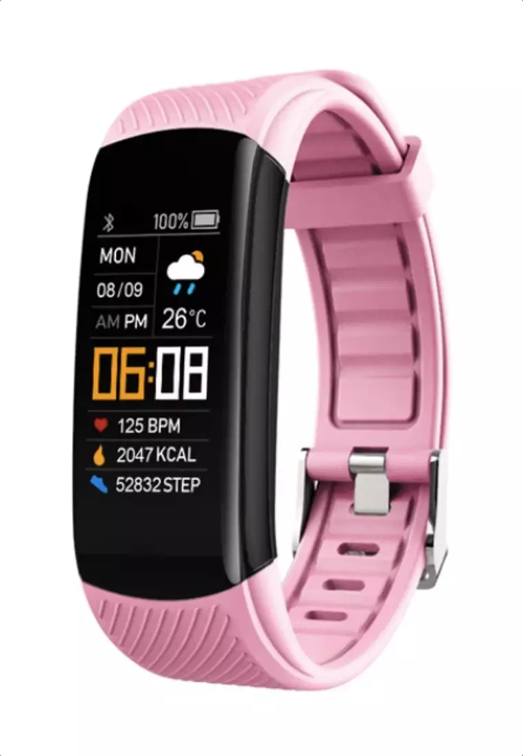 69% OFF Unisex IOS/Android IP Black Waterproof Fitness SmartWatch, Heart Rate Monitoring, Weather, Clock, with Pink Rubber Strap