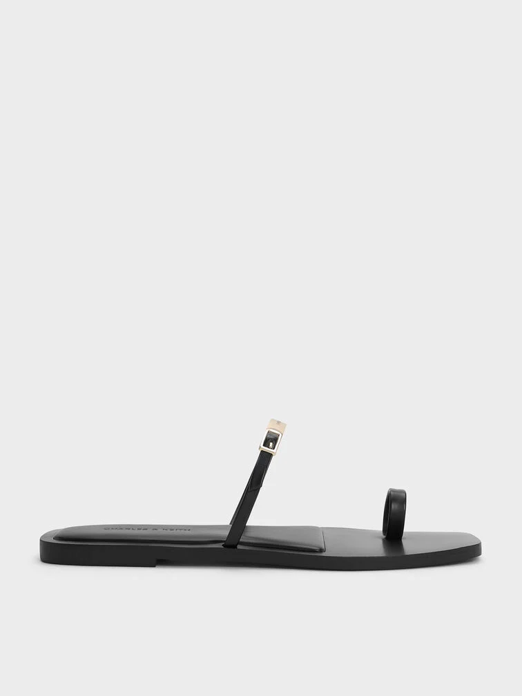 20% OFF Metallic-Bar Toe-Ring Sandals - Black