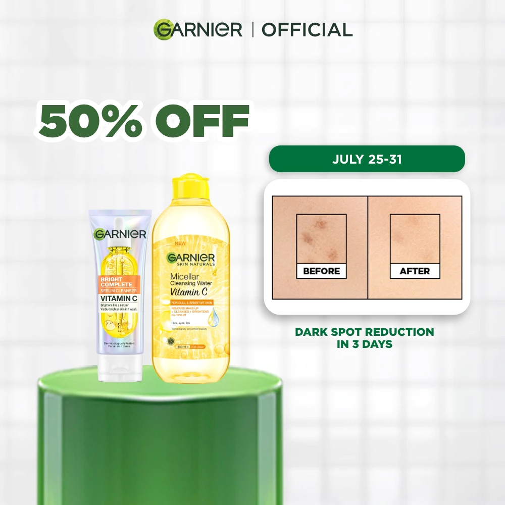 32% OFF NEW! Garnier Vitamin C Double Cleansing Duo: Serum Cleanser (100ml) + Micellar Water (400ml)
