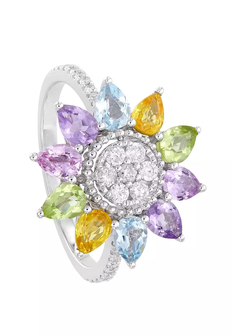 60% OFF HABIB Multi-Coloured Gemstone and Diamond Ring in 375/9K White Gold 262581221(R)