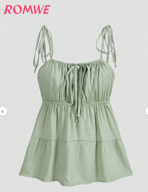 15% OFF ROMWE Fairycore Solid Tie Front Cami Top