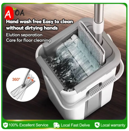 96% OFF 360° Free Hand Self Wash Lazy Floor Mop 2in1 Squeeze Dry Flat Mops Bucket With map Cloth 360 Spin Refill Pad