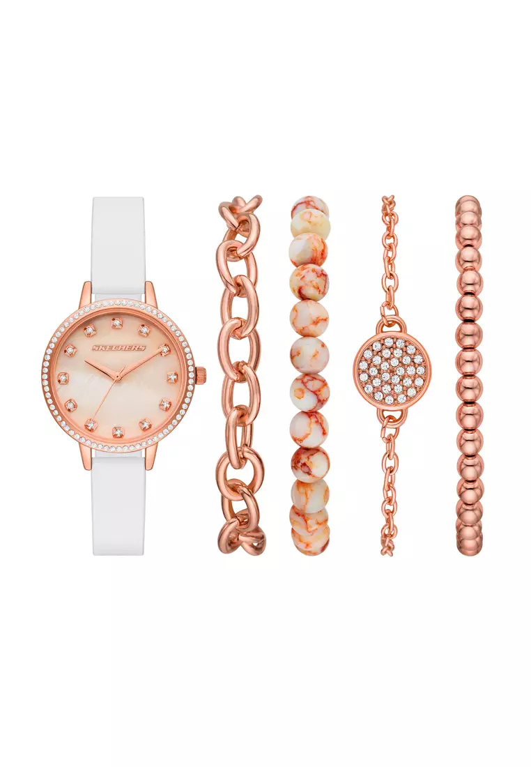 25% OFF Skechers Rose Gold Mother of Pearl Stackable Watch and Bracelet Set SKC-SR9080