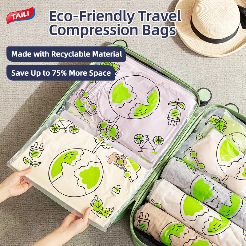 40% OFF TAILI 3/5/10pcs Hand Roll Compression Bag No Pump Needed Vacuum Storage Bag For Travel