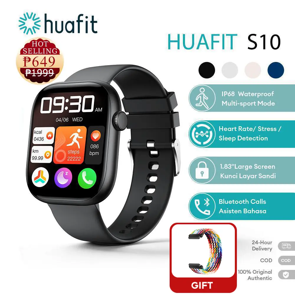 78% OFF 【COD/24H SHIP】Huafit S10 Ultra-Thin Smartwatch 1.83" Big Screen Heart Rate Blood Oxygen Tracker Multi-Sports Modes Long Battery Life IP68 Waterproof For Men Women Wearable Devices