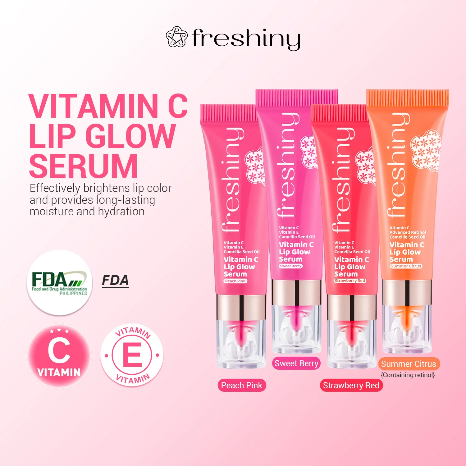 50% OFF【New Products Available】 Freshiny Vc Tinted Lip Serum 8g Vitamin C + Camellia Seed Oil + Ve Light Lip Lines Moisturizing Lips Ph Sensing Lip Gloss Long-Lasting And Non-Fading[Smart Color Change | Day And Night Dual Effect]