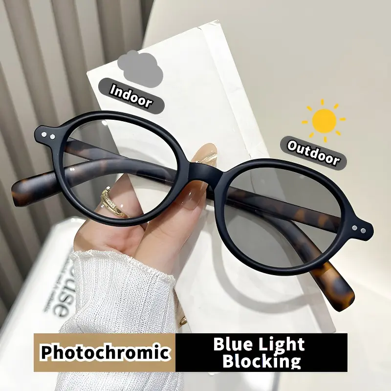 82% OFF [With Free Case+Glass Cloth]Photochromic Anti-blue light metal frame anti-radiation square fashion men women oval glasses