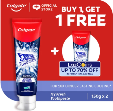 43% OFF [BUY 1, FREE 1] Colgate Fresh Confidence Whitening White Blast Icy Fresh Whitening Toothpaste 150g Twin Pack